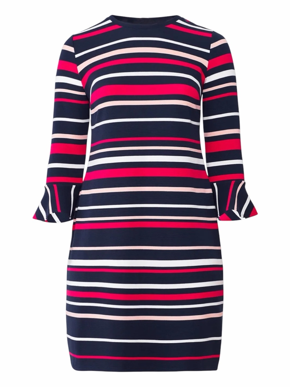 Draper James Navy, Pink and White Striped Ruffle-Sleeve Dress